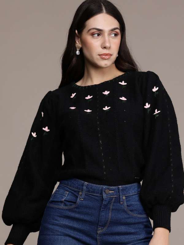 Black Embroidered Sweater Buy Black Embroidered Sweater online