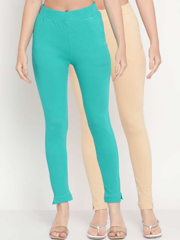 Souchii Turquoise Blue Solid Slim-Fit Ankle-Length Leggings