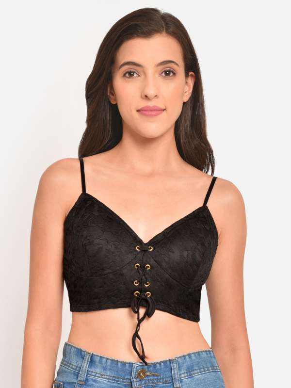 Buy LOW-CUT LACY BLACK CROP TOP for Women Online in India