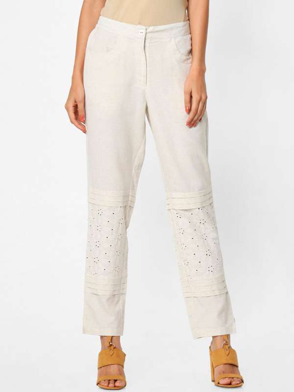 Buy Varanga Women White Straight Fit Solid Regular Trousers  Trousers for  Women 7740210  Myntra