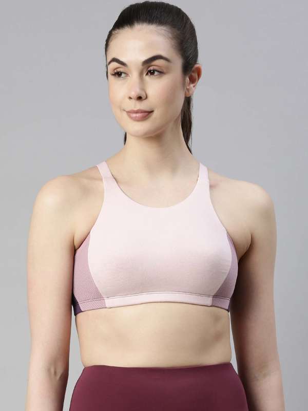 Enamor SB08 Cotton Racer Back Medium Impact Sports Bra With Removable Pads  - Padded Non Wired High