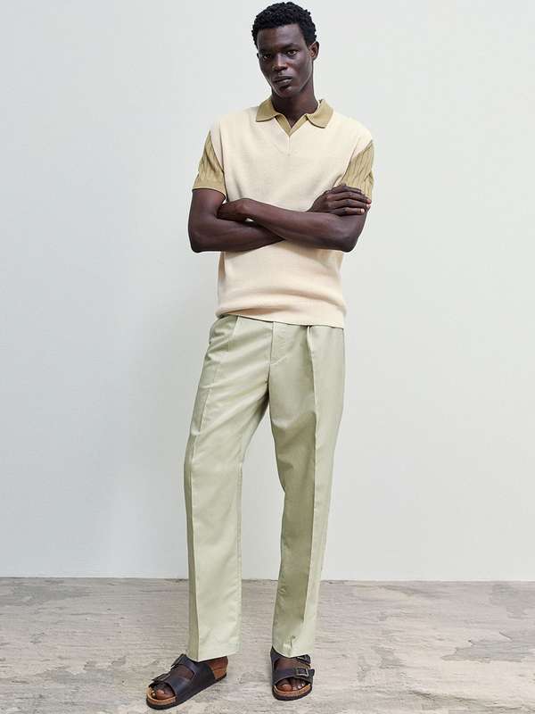 Linen Cotton Blend Trousers - Buy Linen 