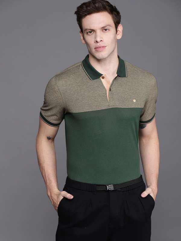 Louis Philippe Green Striped Polo Collar T Shirt 9287981.htm - Buy