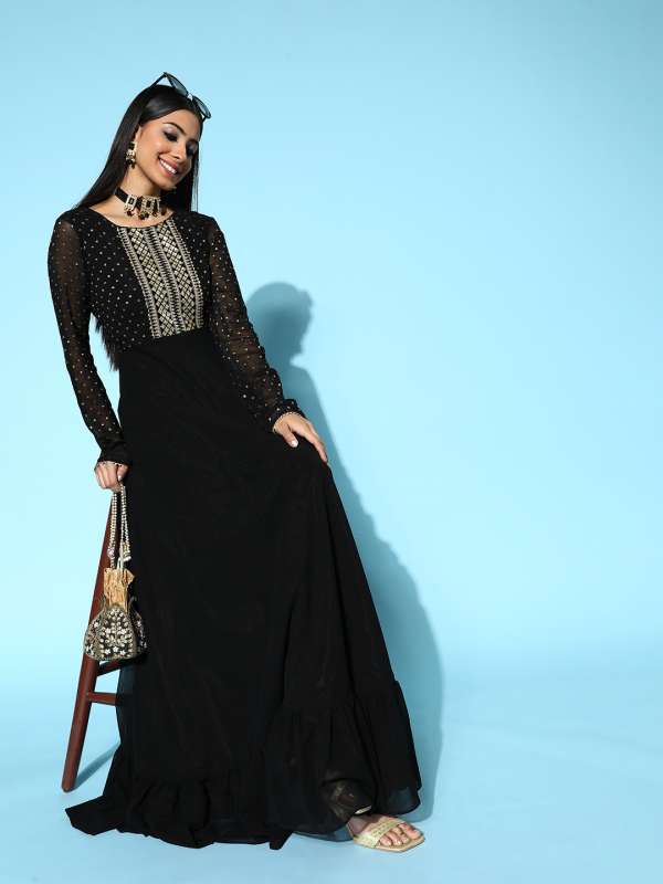 Inddus Black Color Printed Dress Buy Inddus Black Color Printed