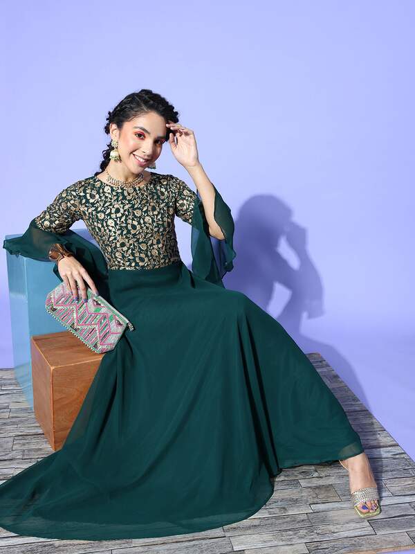 Buy Emerald Green Long Sleeve Gown Online In India  Etsy India