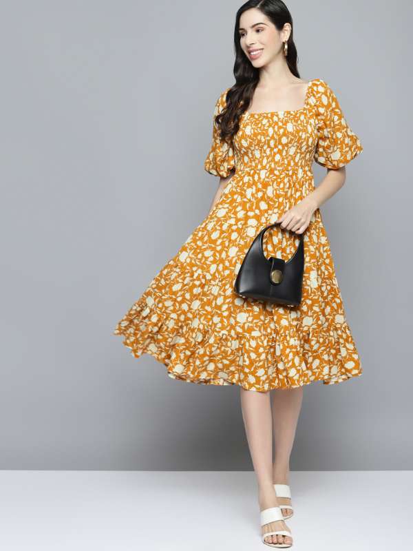 Femella Women A Line Yellow Dress Buy Femella Women A Line