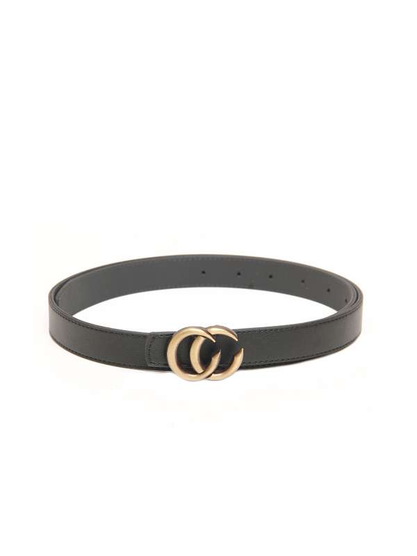 Gold colour double AA Buckle Black Belt for Womens n Girls