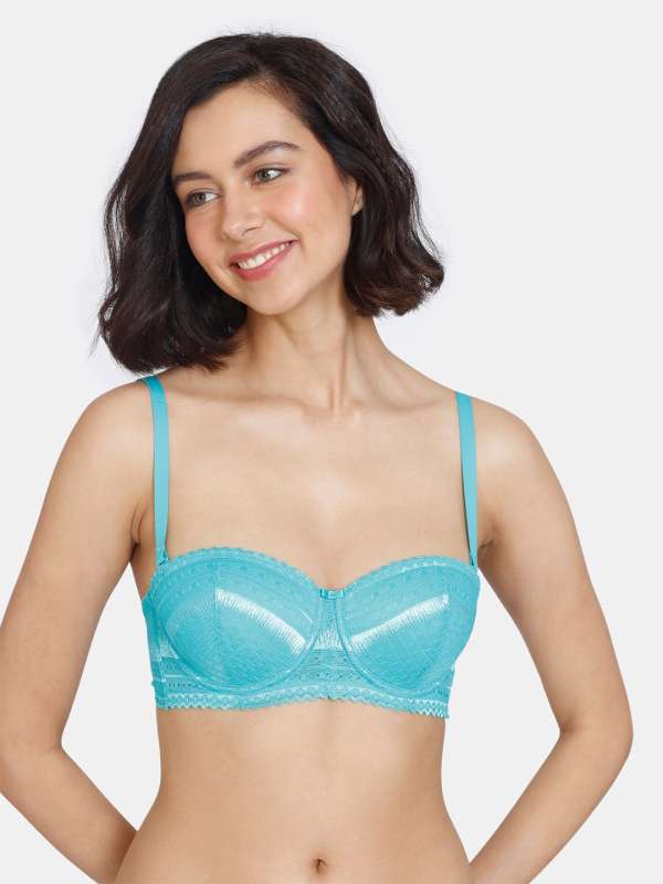 Buy Shyaway Susie 3/4th Coverage Underwired Lace Overlay Balconette Padded  Bra- Blue Online