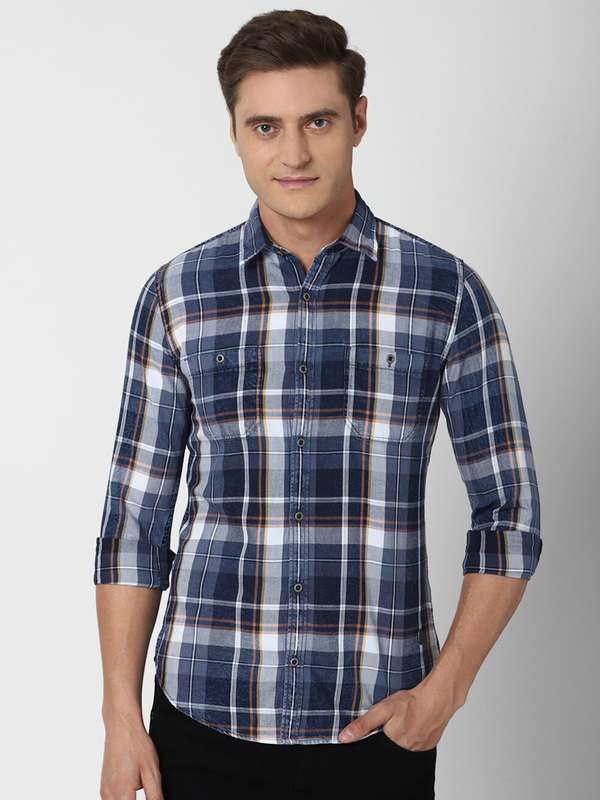 Peter England Men Check Navy Blue Shirt 