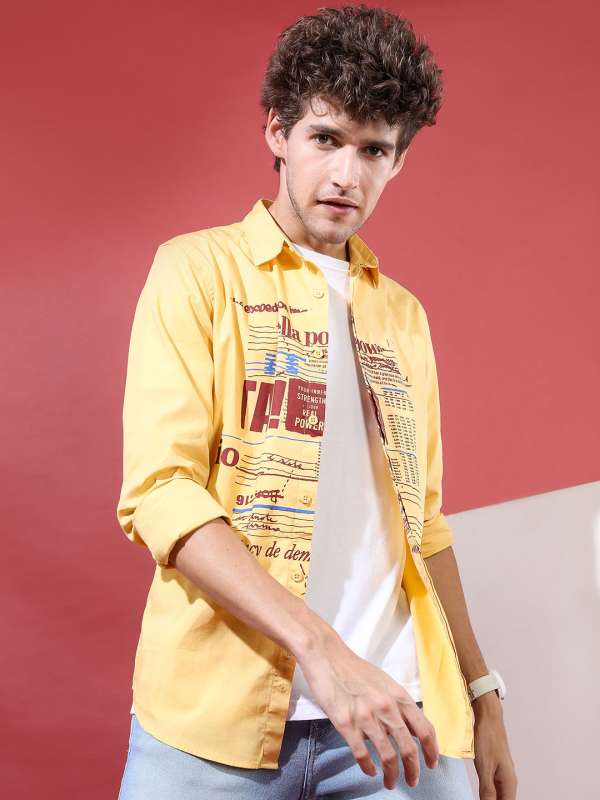Yellow shirt mens combination on sale