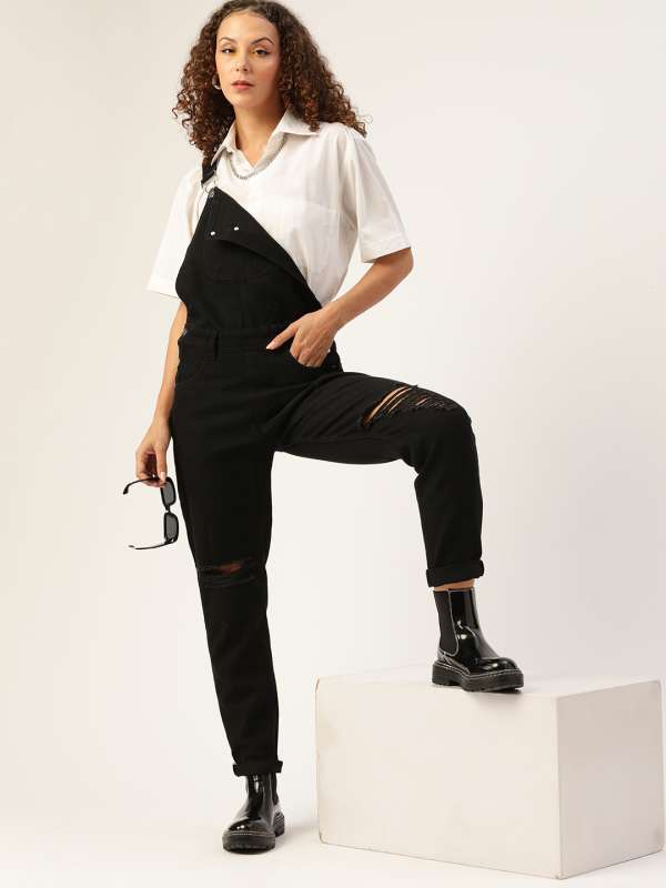 Black ripped dungarees sales womens