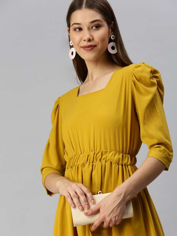 Mustard yellow store party dress