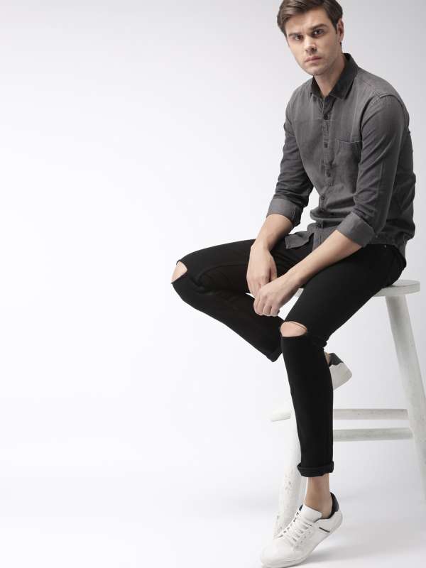 Denim shirt with grey jeans sale