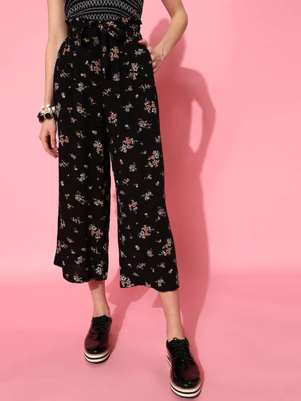 Buy BLACK FLORAL TROUSERS for Women Online in India