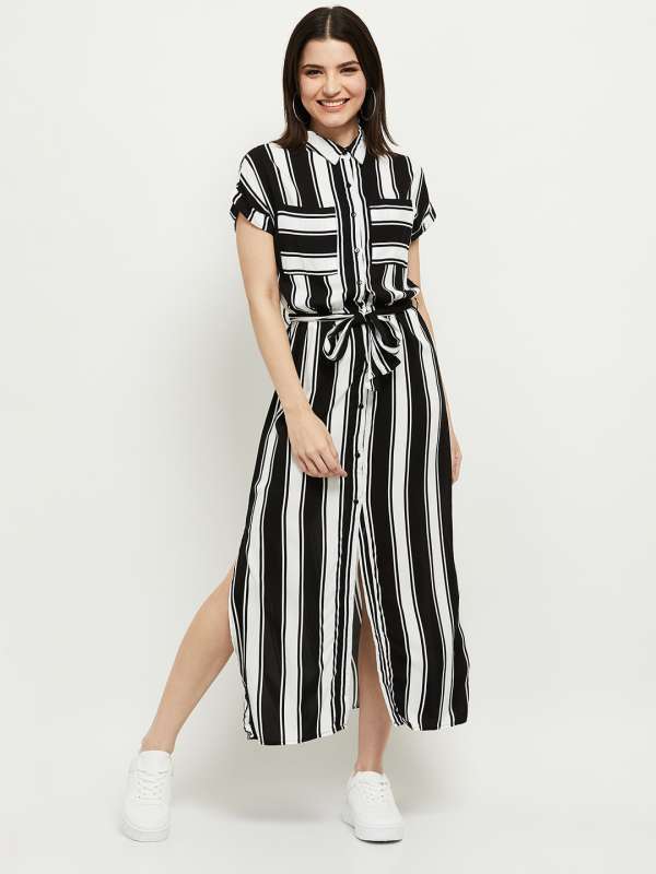 Buy Aarika Kids Black  White Striped Dress for Girls Clothing Online   Tata CLiQ