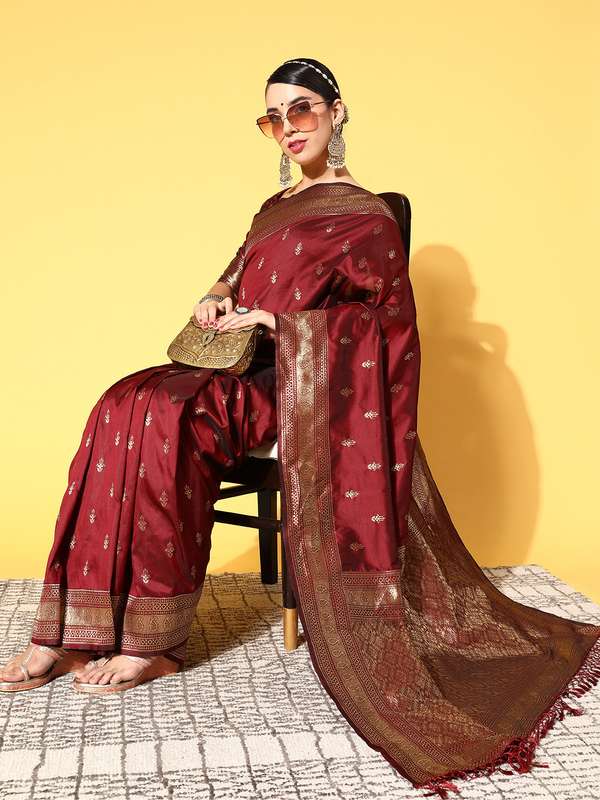 maroon saree myntra