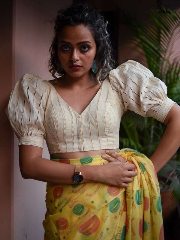 Women White Saree Blouse Traditional 
