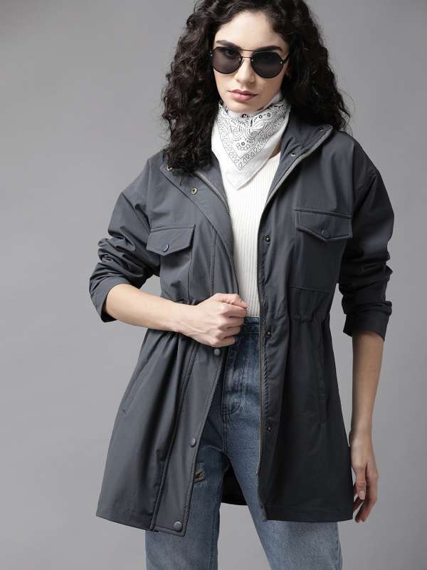 Roadster Charcoal Grey Solid Winter Jacket - Grey Solid Winter Jacket in India
