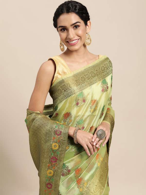 Organza saree hot sale myntra