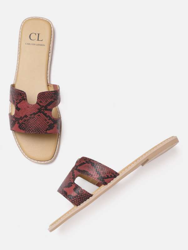 Red open outlet toe flats