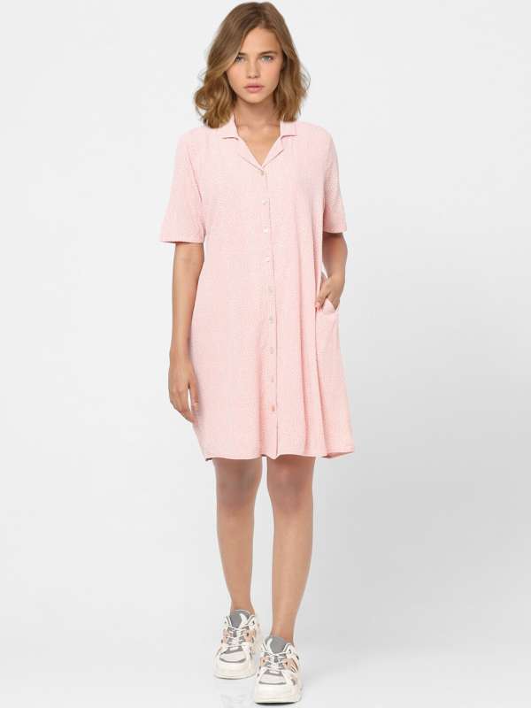Pink button up shirt dress cheap