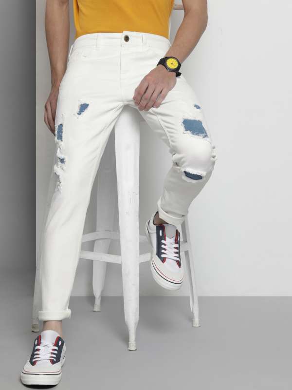 Mens ripped white jeans top