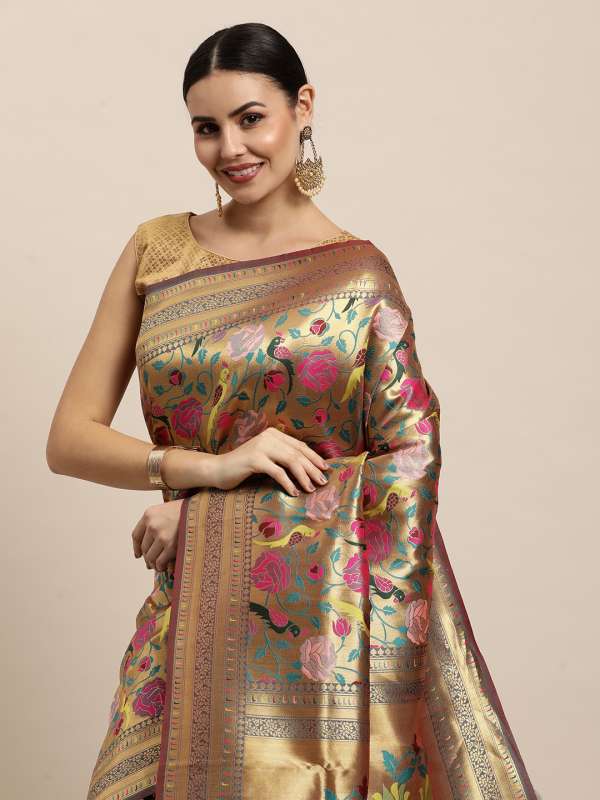 Myntra on sale golden saree
