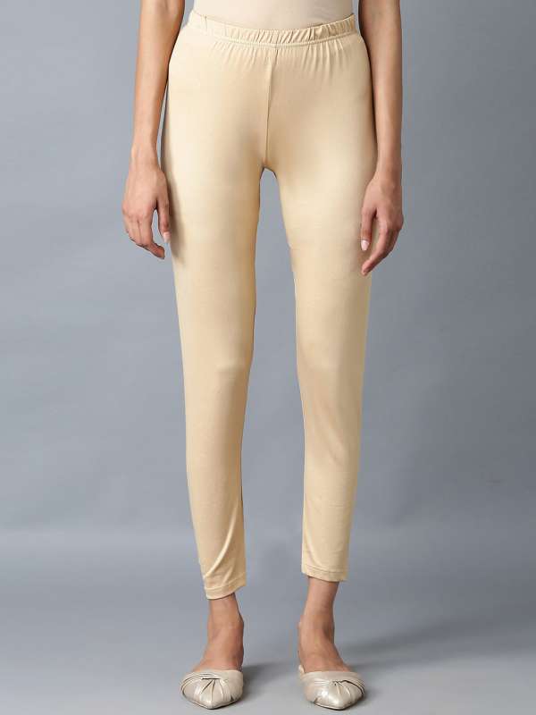 Go Colors Women Gold-Toned Solid Skinny Fit Shimmer Ankle-Length Leggings