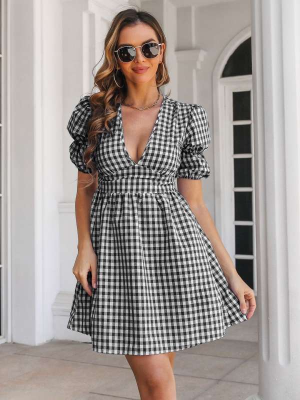 Black white check dress online
