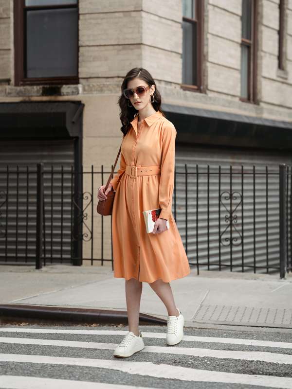 Shirt dress cheap orange