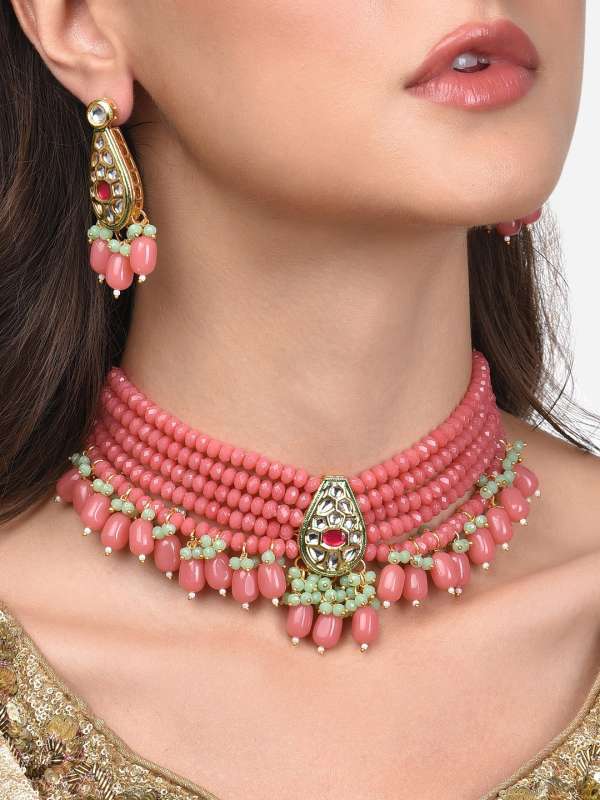 Pink pearl sales necklace set online