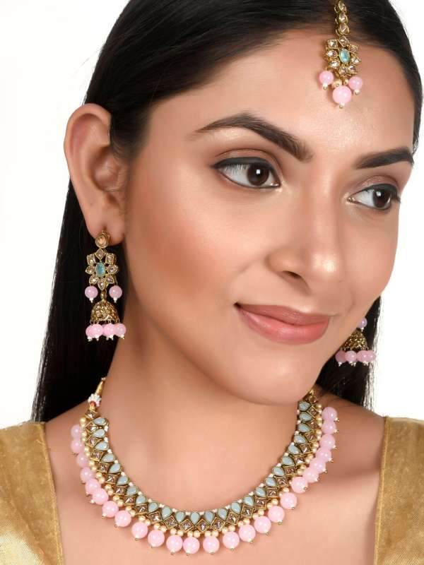 Baby Pink Jewellery Set Buy Baby Pink Jewellery Set online in India
