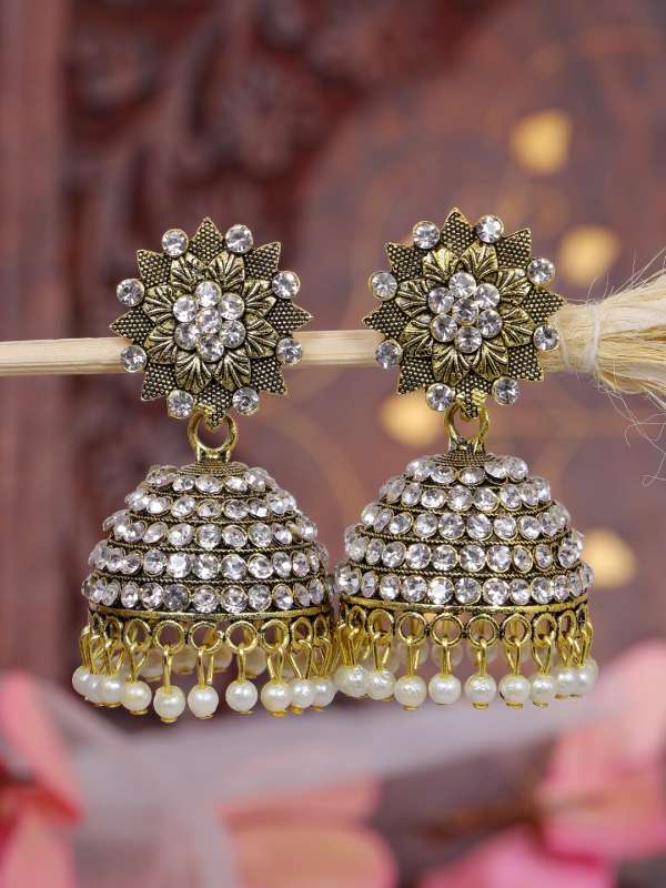 White stone jhumkas online top