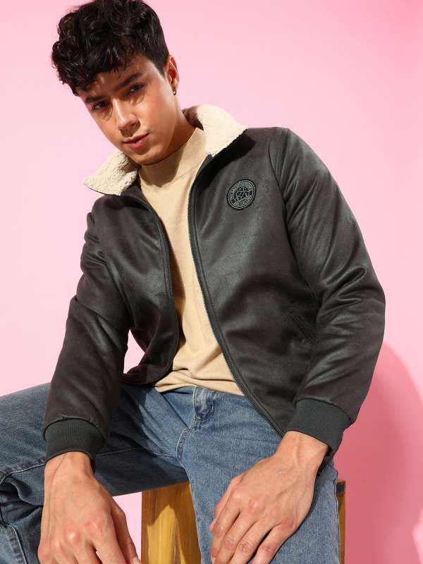 Roadster men grey solid bomber jacket