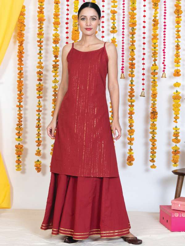 Buy Women Oxblood Strappy Straight Kurta - Plus Size - Indya