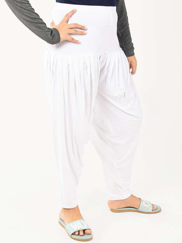 White  Pure Cotton Solid Color Patiala Pants for women