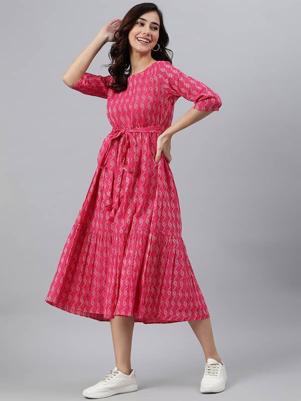 Embroidered Cotton Gown Dress in Pink with Dupatta - GW0392