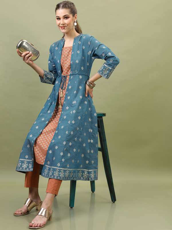 Long kurti with clearance jacket myntra