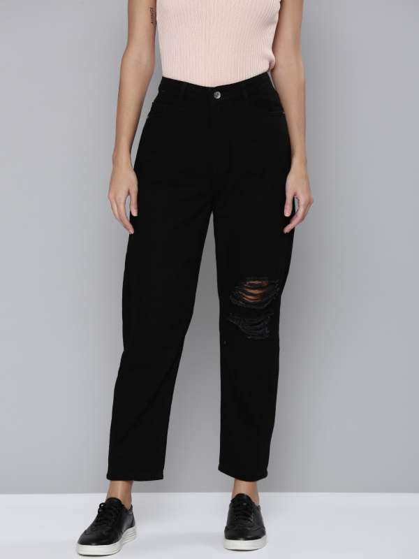 Black high rise mom fit sales ripped jeans