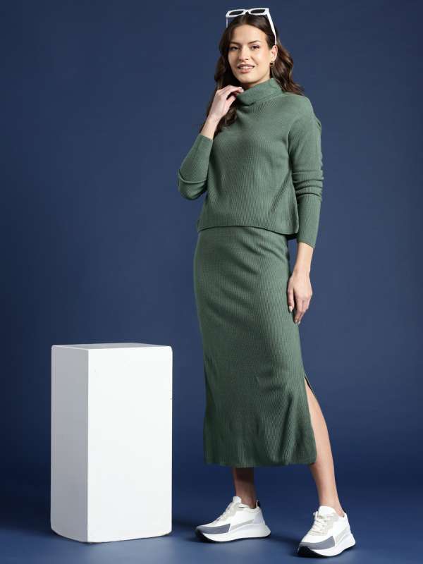 Buy DEEP-GREEN TOP & SKIRT TWO PIECE SET for Women Online in India