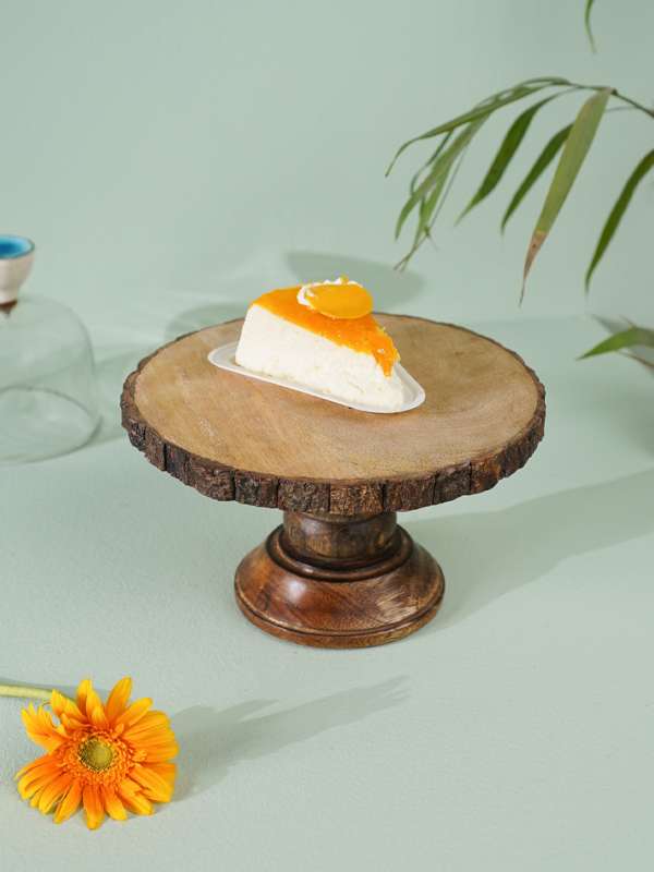 Floral Printed Grey Textured Wooden Cake Stand