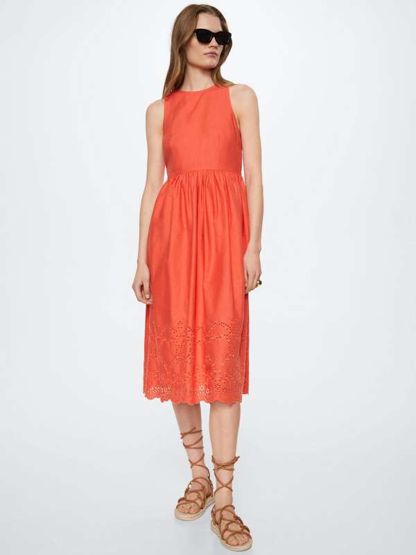 Mango Women Orange Self Design A Line Dress Buy Mango Women