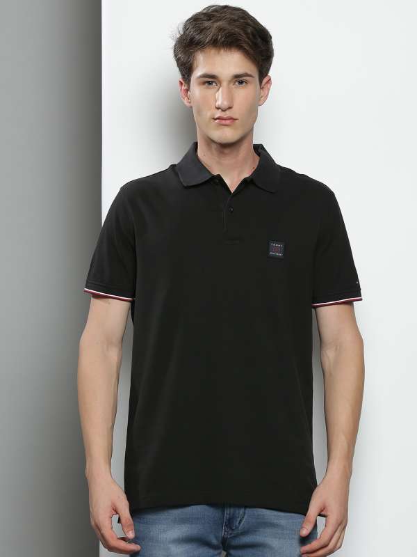 Tommy Hilfiger Tshirts Men Black Solid Polo Collar - Buy Tommy Hilfiger  Tshirts Men Black Solid Polo Collar online in India