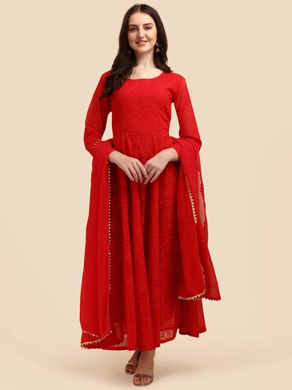 Buy VM BlackRed Womens Contrast Lace Petal Sleeve Flared Long Indo Western  Gown Dress vm76 XSmall at Amazonin