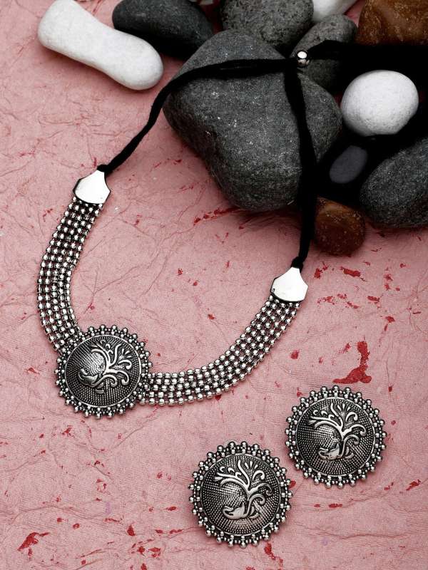 Silver Metal Necklace Jewellery Set Buy Silver Metal Necklace