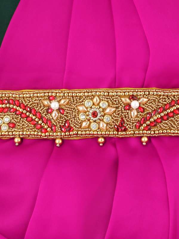 Pink Saree Belt, Aari Work, Golden Saree Belt , Gold Sari Belt Hip