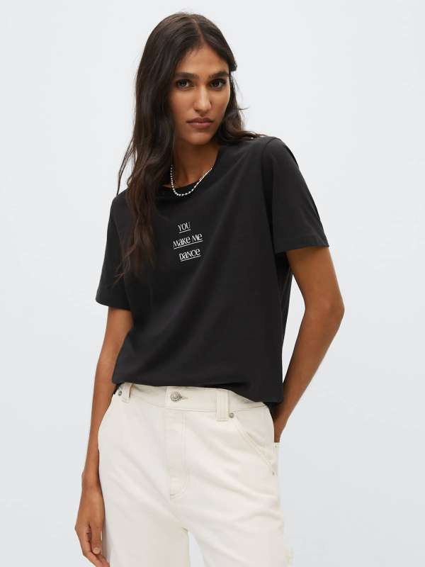 Mango Black Printed T Shirt 7556318.htm