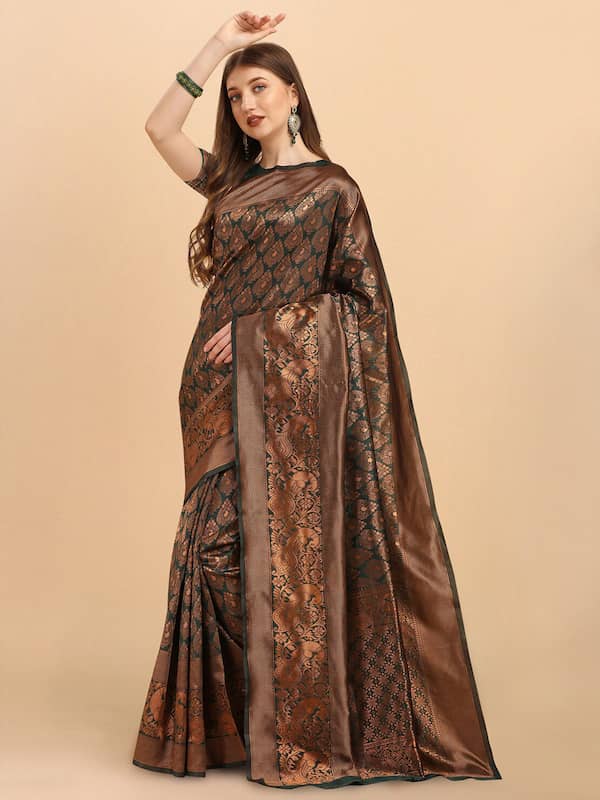 Brown Copper Zari Work Banarasi Soft Silk Saree-sgquangbinhtourist.com.vn