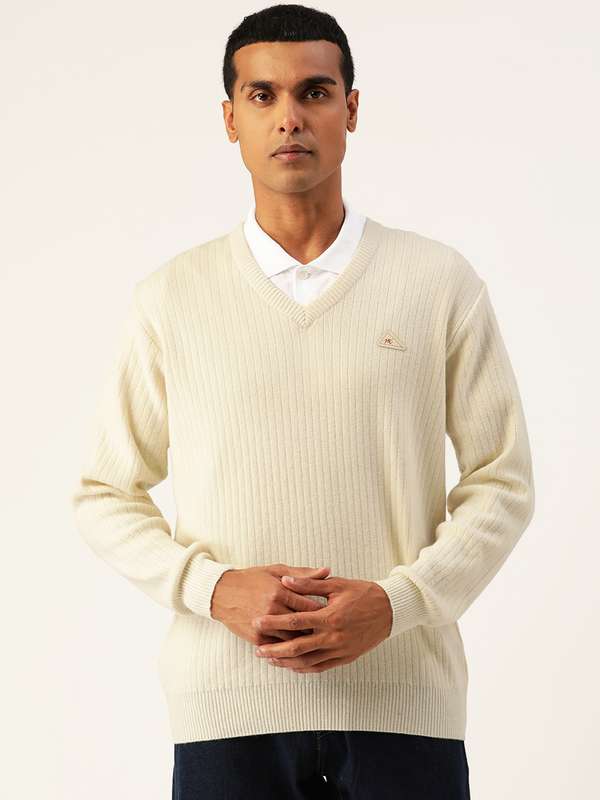 Men Solid White Sweaters - Buy Men 