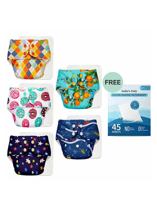 DoDo Bear Baby Cloth Diapers Adjustable Washable and Reusable Pocket Diapers for Baby Boys Girls, Sets 1 